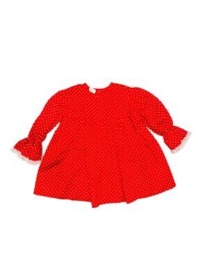 Vintage Mini World Red Polka Dot Dress Toddler Size 2 Lace Trim Long Sleeve